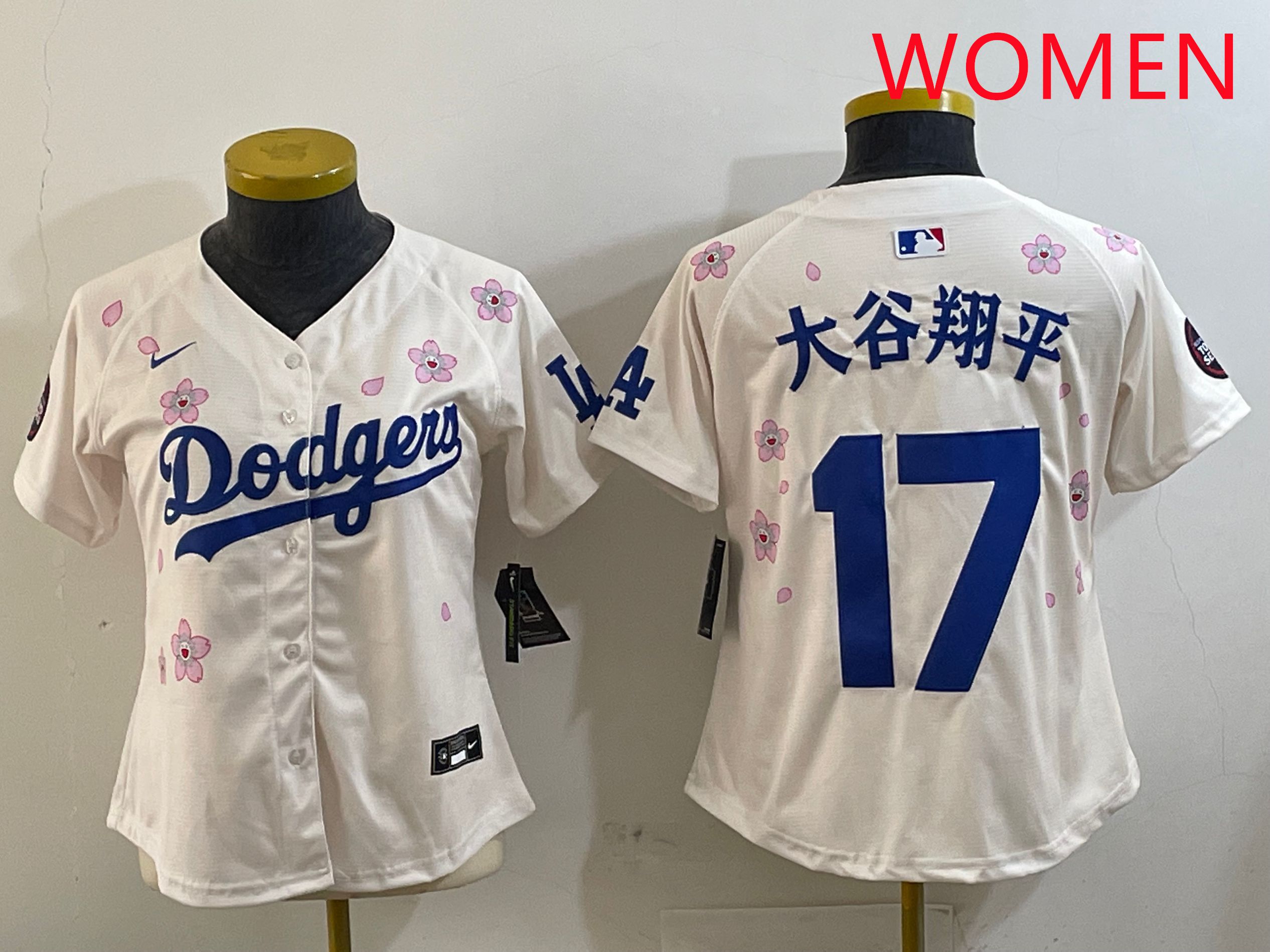 Women Los Angeles Dodgers #17 Ohtani Cream Sakura Edition 2025 Nike MLB Jersey style 15